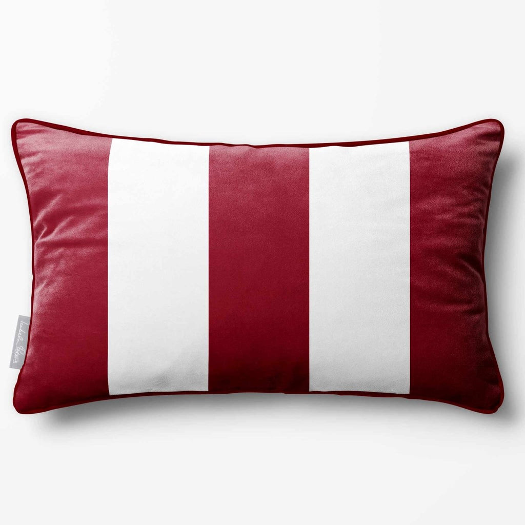 3 Stripes with Piping | Sustainable Velvet Rectangle Cushion - Raspberry Red 50 x 30 cm by Izabela Peters