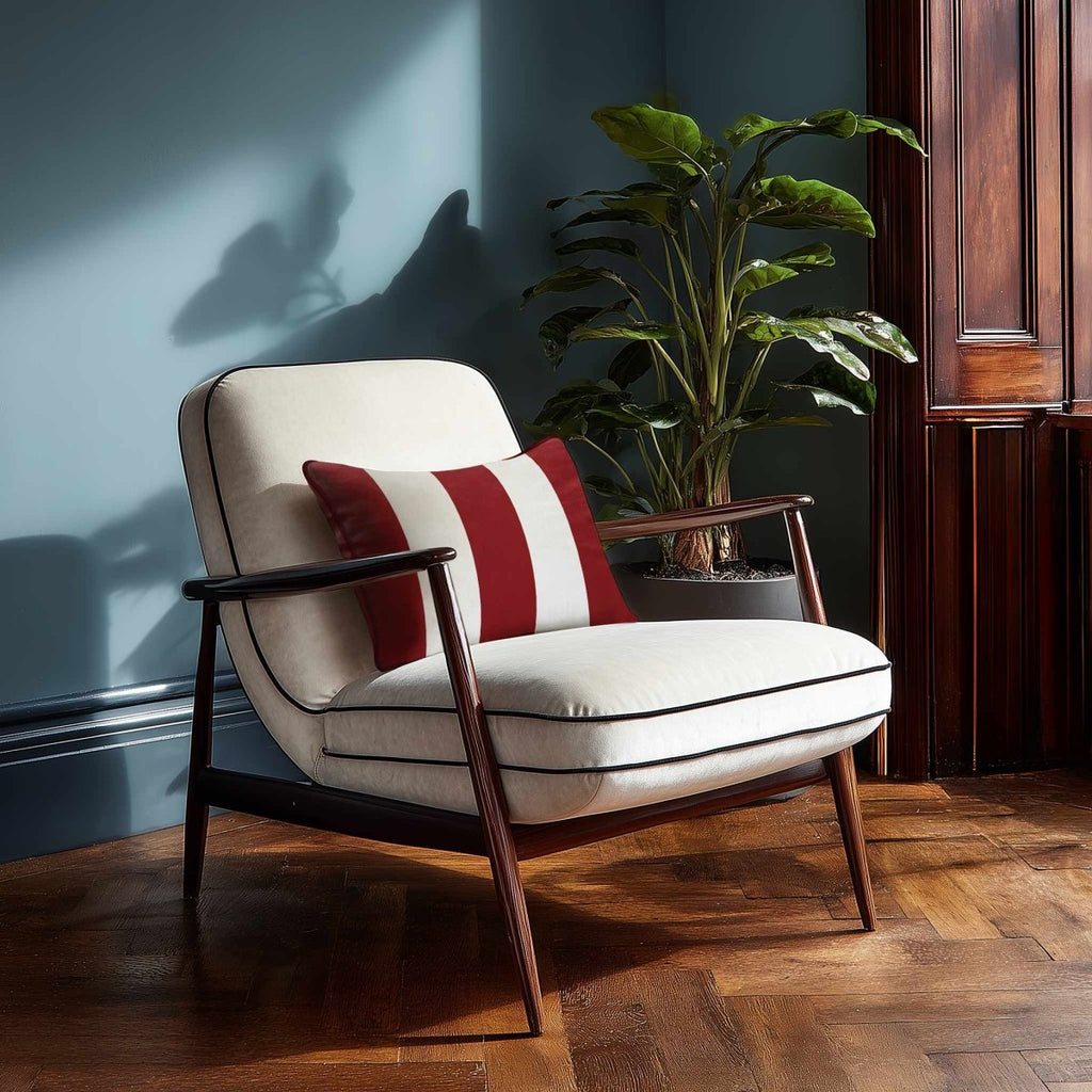 3 Stripes with Piping | Sustainable Velvet Rectangle Cushion - Crimson Muse 50 x 30 cm by Izabela Peters