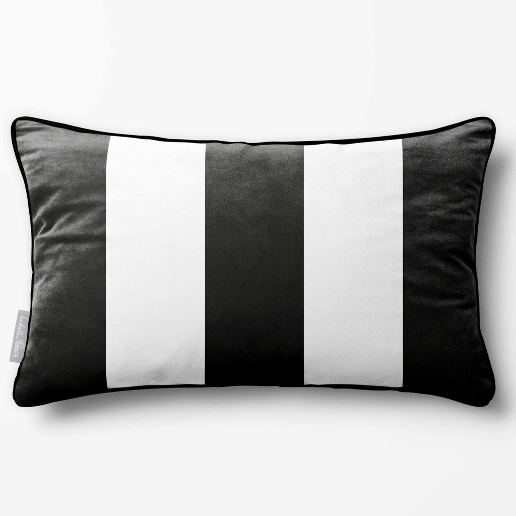 3 Stripes with Piping | Sustainable Velvet Rectangle Cushion - Charcoal 50 x 30 cm by Izabela Peters