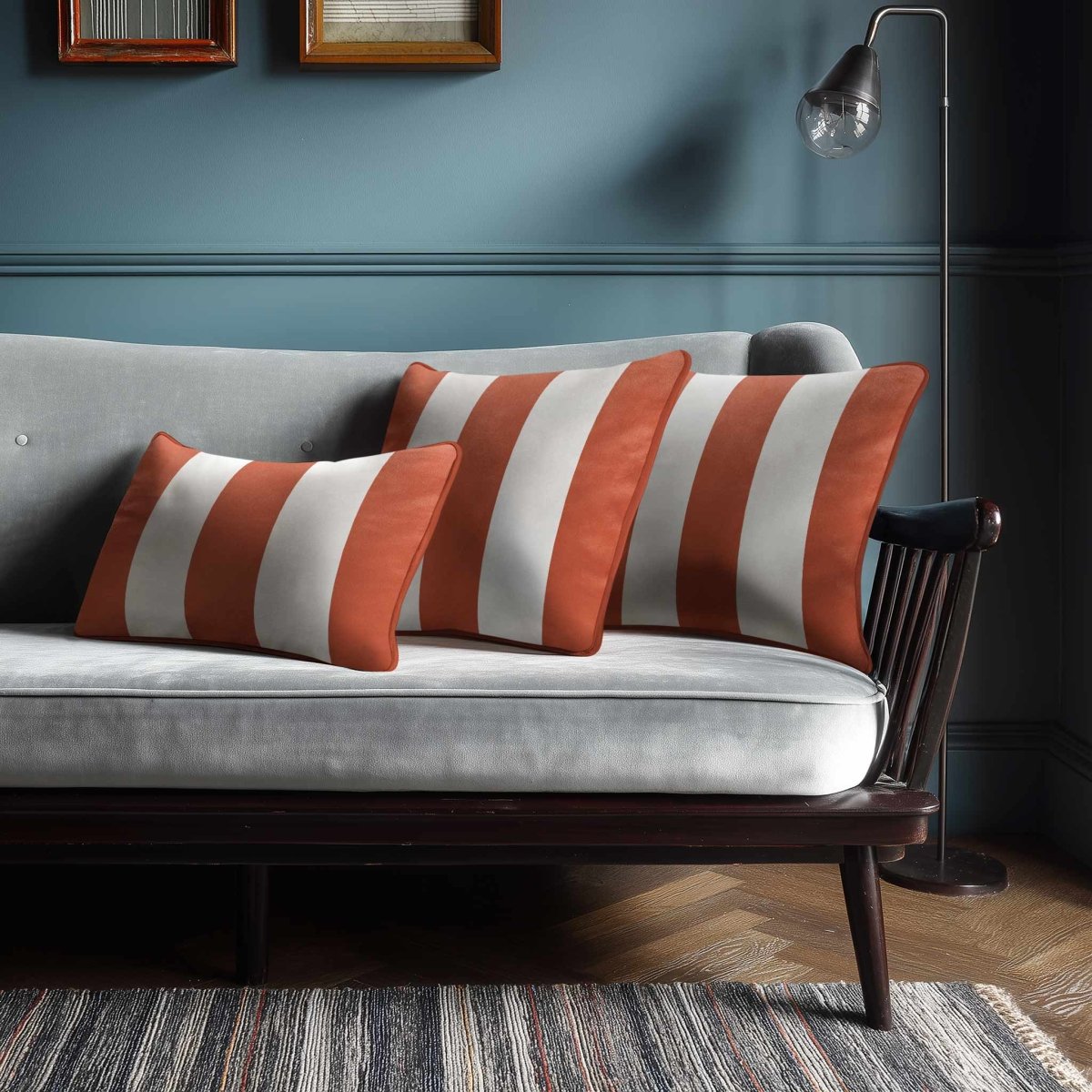 3 Stripes with Piping | Sustainable Velvet Rectangle Cushion - Burnt Ochre 50 x 30 cm by Izabela Peters