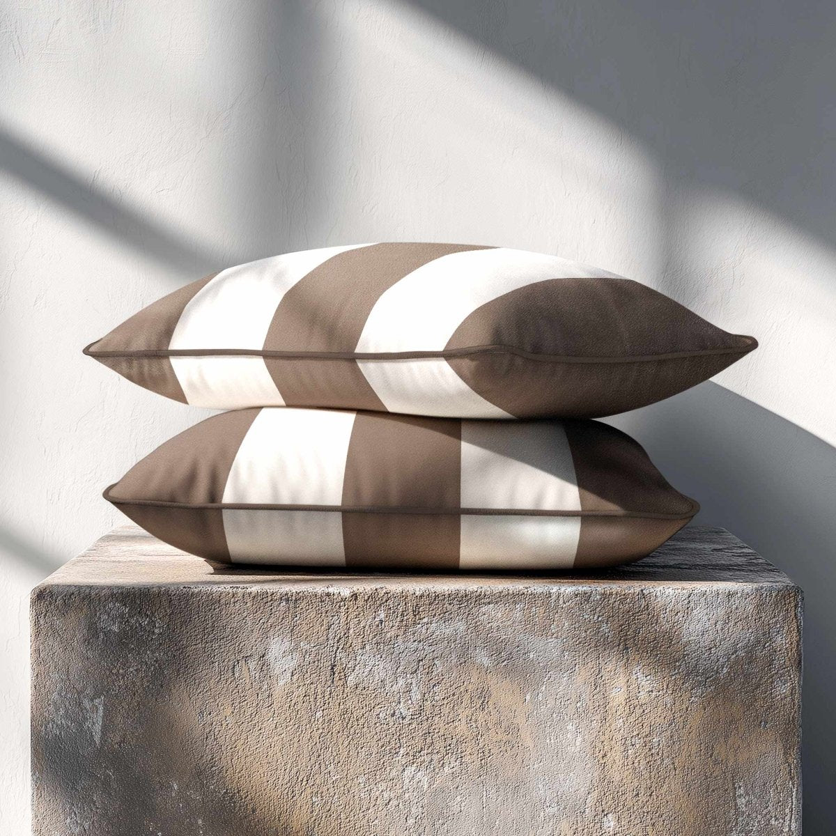 3 Stripes with Piping | Sustainable Velvet Rectangle Cushion - Dovedale Stone 50 x 30 cm by Izabela Peters