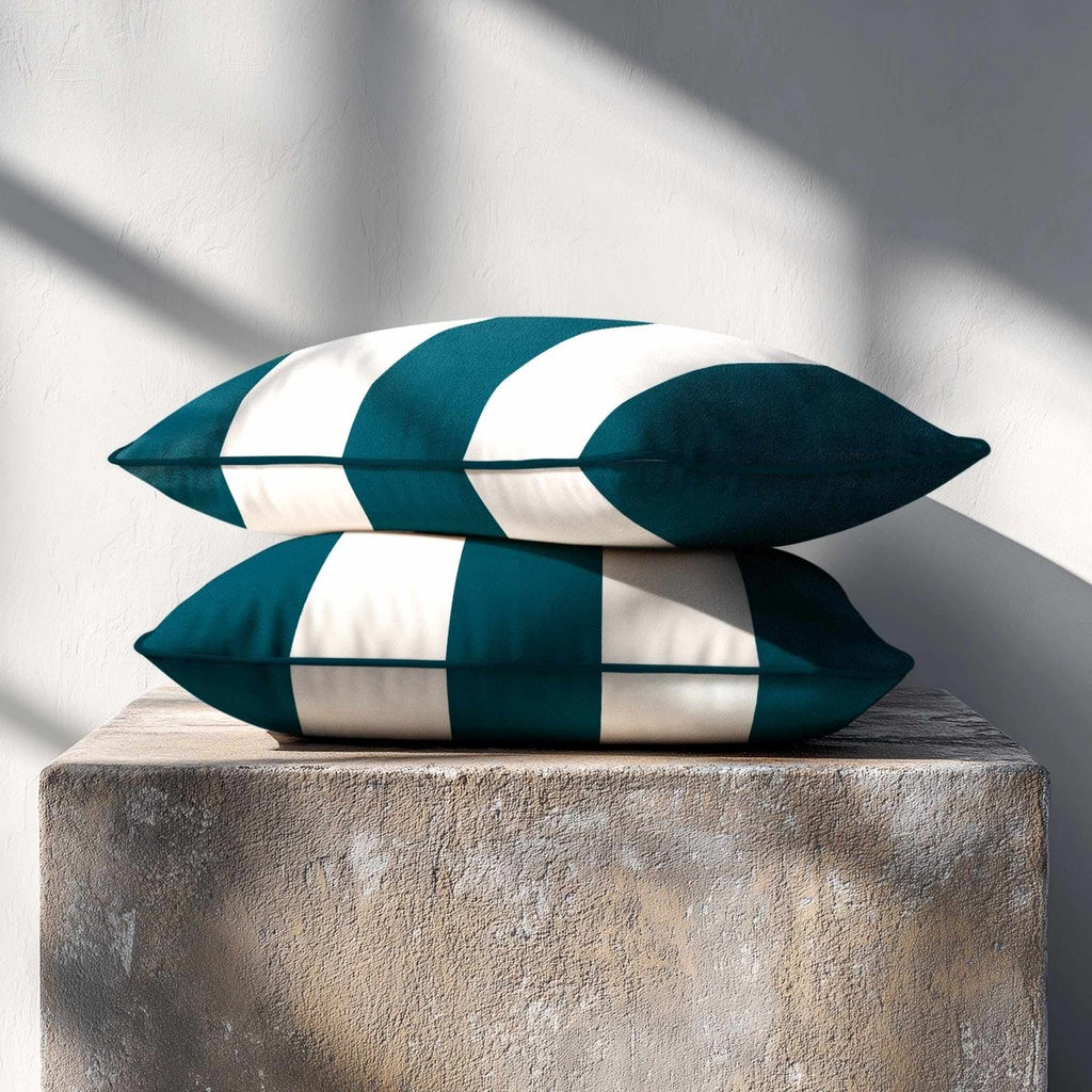 3 Stripes with Piping | Sustainable Velvet Rectangle Cushion - Teal 50 x 30 cm by Izabela Peters