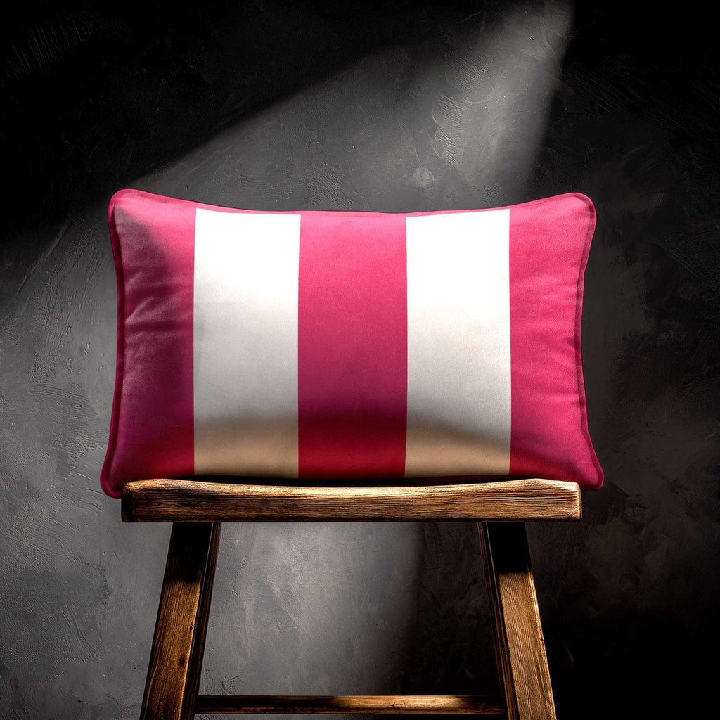 3 Stripes with Piping | Sustainable Velvet Rectangle Cushion - Hot Pink 50 x 30 cm by Izabela Peters