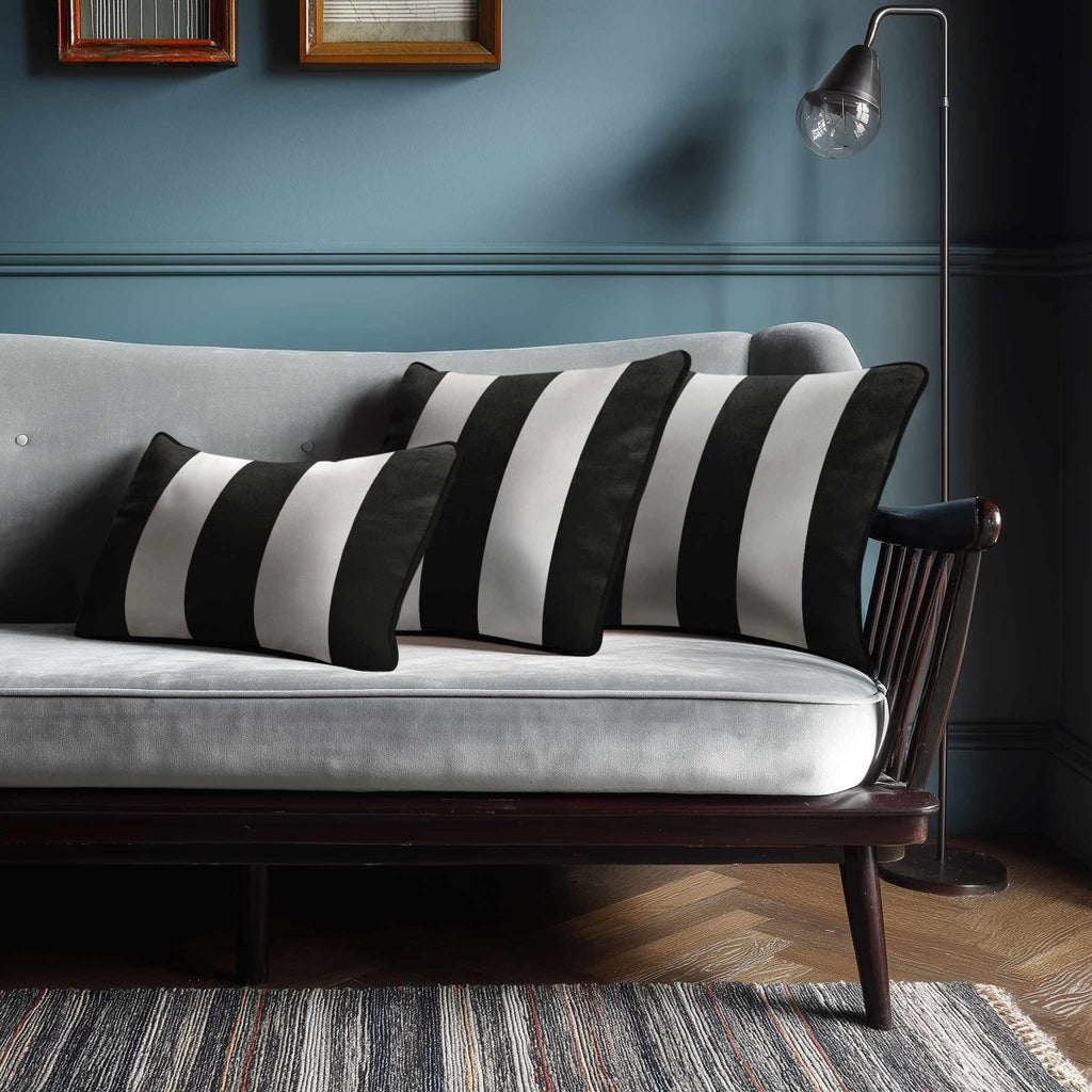 3 Stripes with Piping | Sustainable Velvet Rectangle Cushion - Charcoal 50 x 30 cm by Izabela Peters