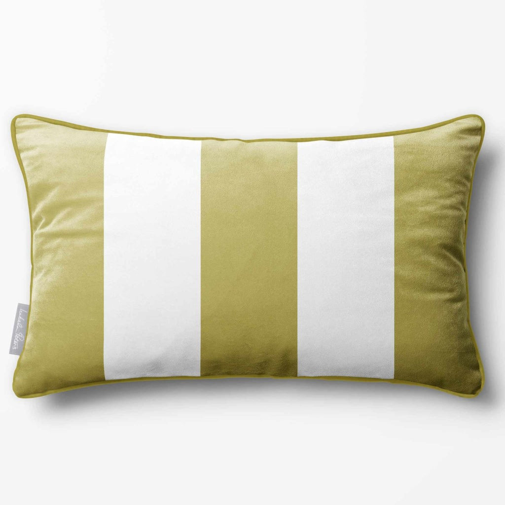 3 Stripes with Piping | Sustainable Velvet Rectangle Cushion - Golden Lime 50 x 30 cm by Izabela Peters