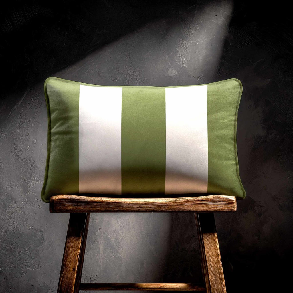 3 Stripes with Piping | Sustainable Velvet Rectangle Cushion - Sage 50 x 30 cm by Izabela Peters
