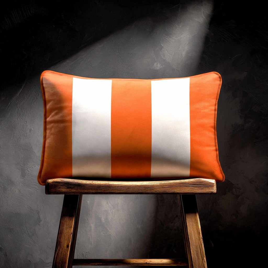 3 Stripes with Piping | Sustainable Velvet Rectangle Cushion - Burnt Orange 50 x 30 cm by Izabela Peters