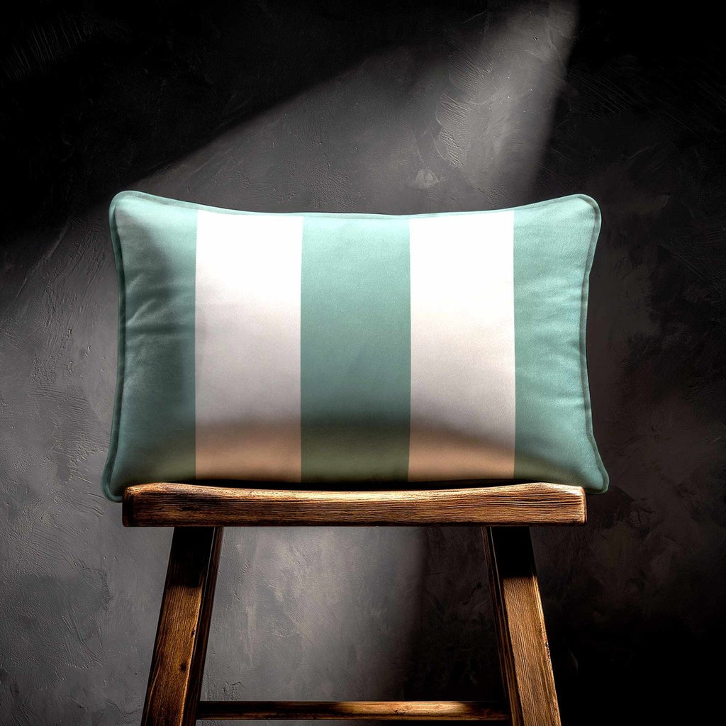 3 Stripes with Piping | Sustainable Velvet Rectangle Cushion - Blue Surf 50 x 30 cm by Izabela Peters