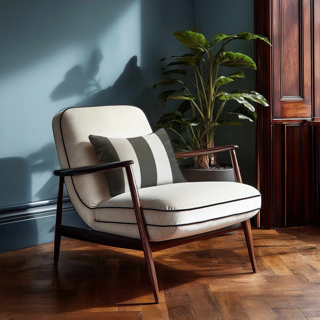 3 Stripes with Piping | Sustainable Velvet Rectangle Cushion - Beluga 50 x 30 cm by Izabela Peters
