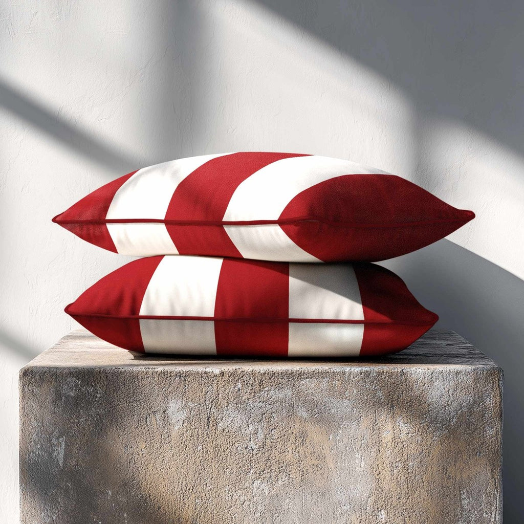 3 Stripes with Piping | Sustainable Velvet Rectangle Cushion - Crimson Muse 50 x 30 cm by Izabela Peters
