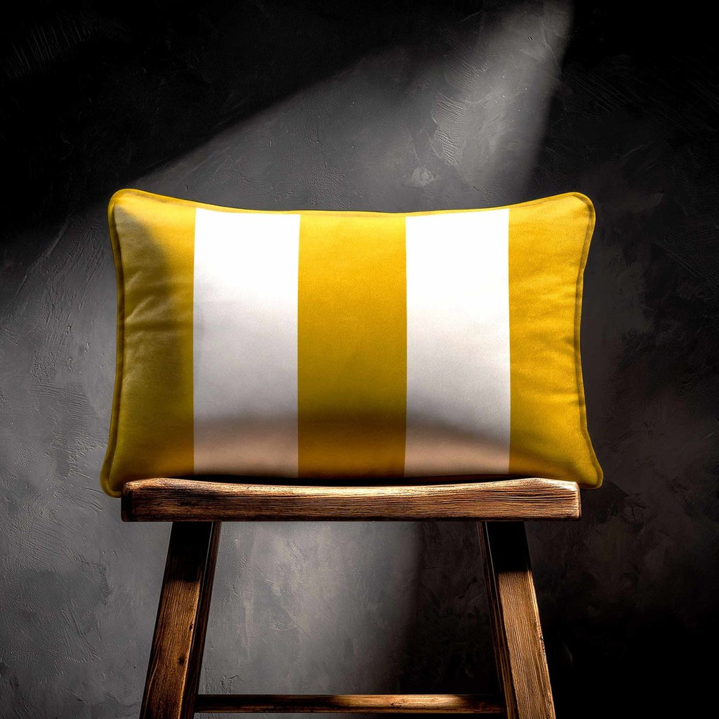 3 Stripes with Piping | Sustainable Velvet Rectangle Cushion - Mustard Ochre 50 x 30 cm by Izabela Peters