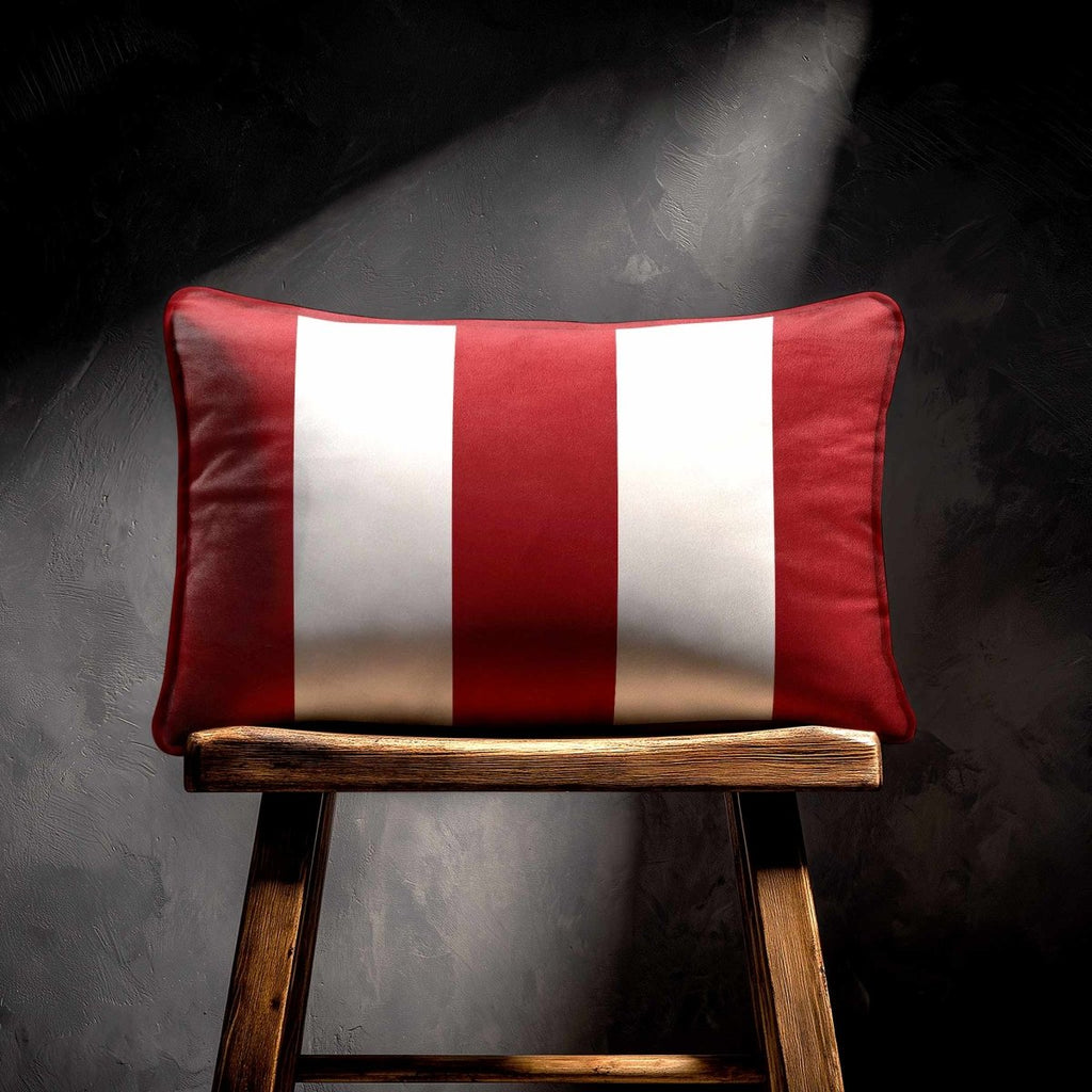 3 Stripes with Piping | Sustainable Velvet Rectangle Cushion - Crimson Muse 50 x 30 cm by Izabela Peters