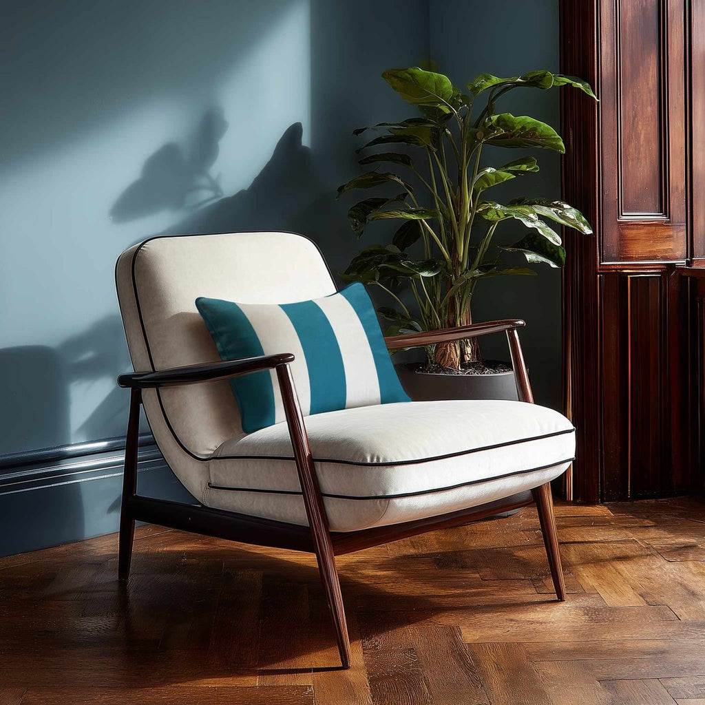 3 Stripes with Piping | Sustainable Velvet Rectangle Cushion - Prussian Blue 50 x 30 cm by Izabela Peters