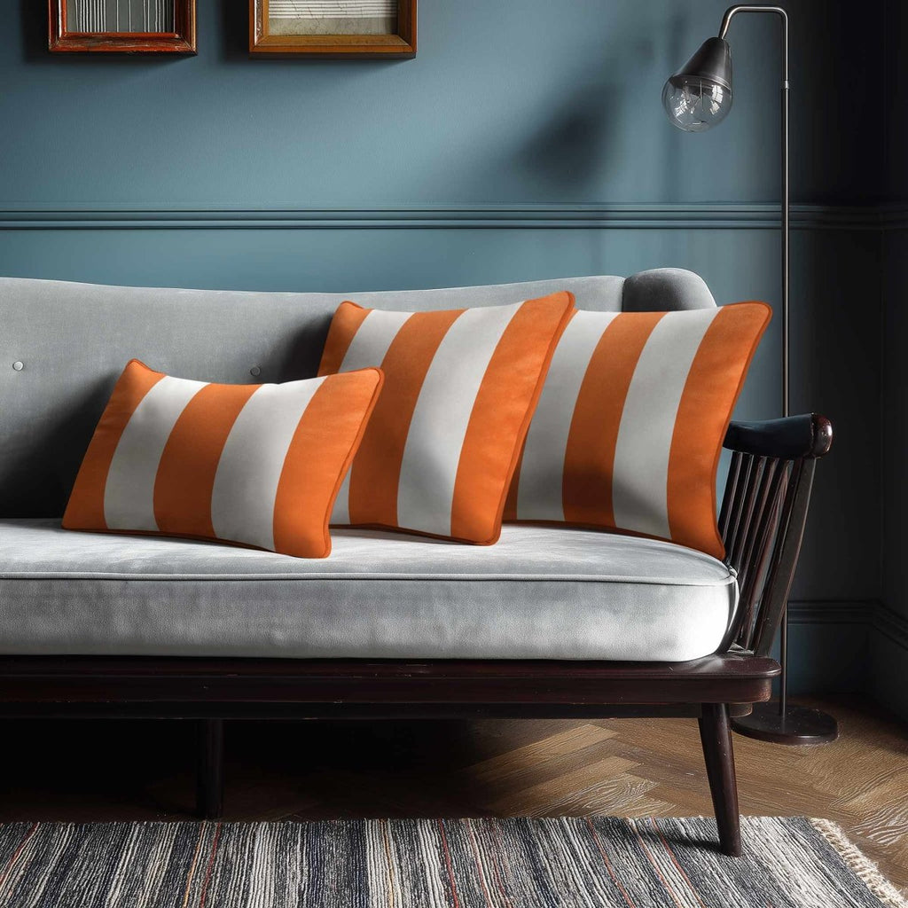 3 Stripes with Piping | Sustainable Velvet Rectangle Cushion - Burnt Orange 50 x 30 cm by Izabela Peters