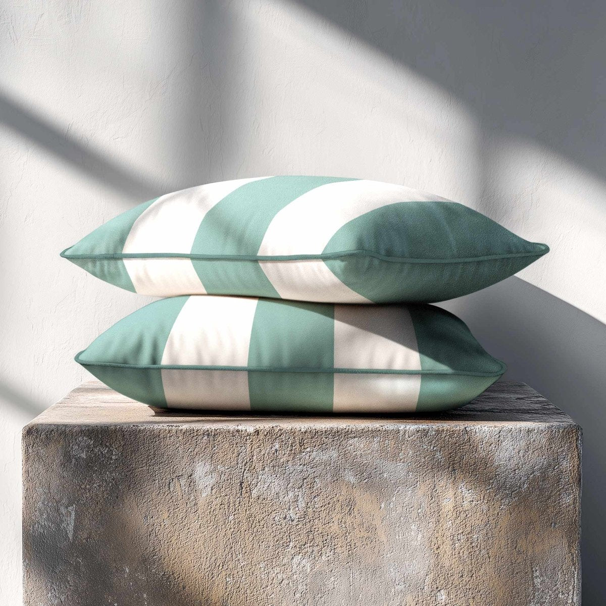 3 Stripes with Piping | Sustainable Velvet Rectangle Cushion - Blue Surf 50 x 30 cm by Izabela Peters