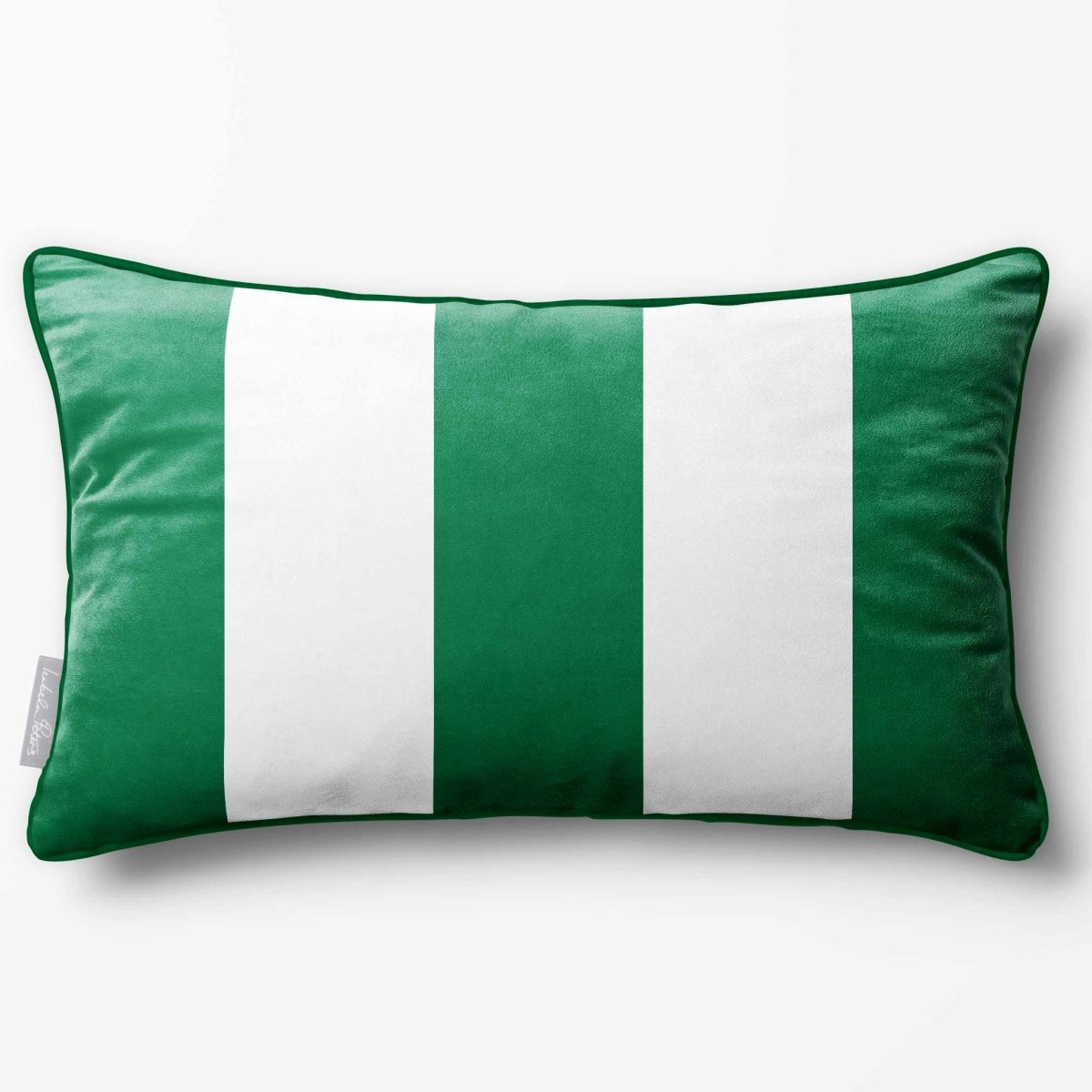 3 Stripes with Piping | Sustainable Velvet Rectangle Cushion - Emerald Green 50 x 30 cm by Izabela Peters