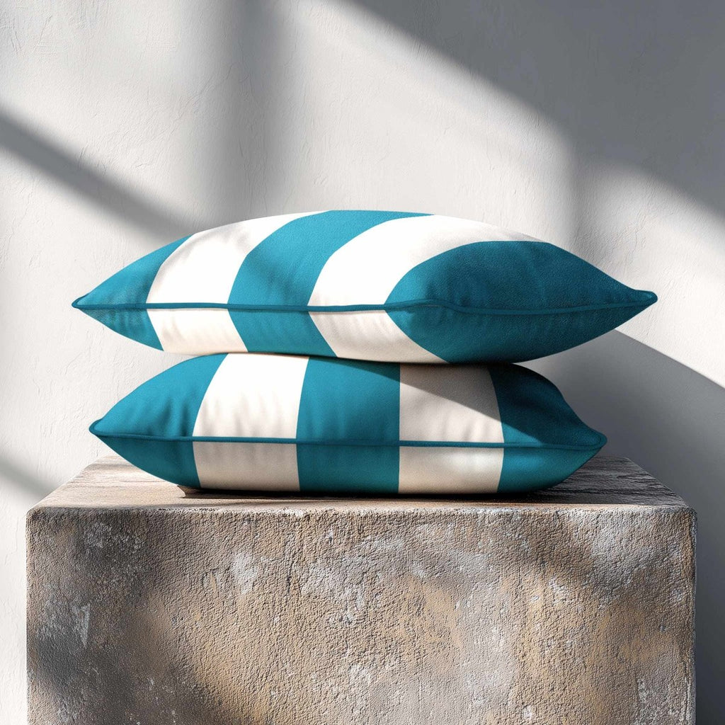 3 Stripes with Piping | Sustainable Velvet Rectangle Cushion - Prussian Blue 50 x 30 cm by Izabela Peters