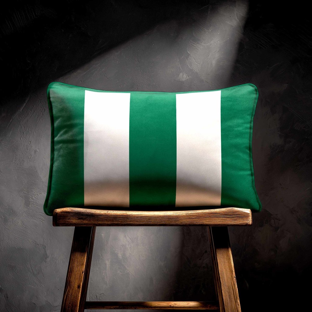 3 Stripes with Piping | Sustainable Velvet Rectangle Cushion - Emerald Green 50 x 30 cm by Izabela Peters