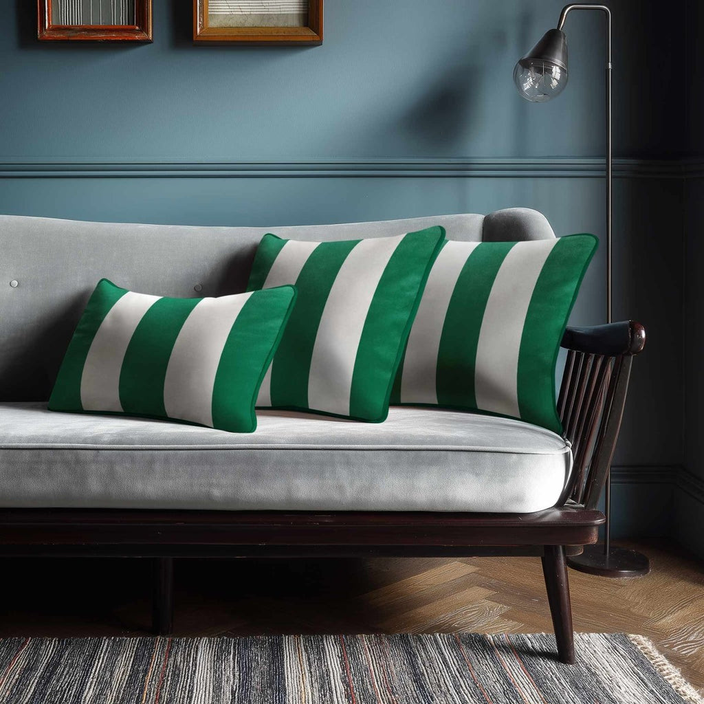 3 Stripes with Piping | Sustainable Velvet Rectangle Cushion - Emerald Green 50 x 30 cm by Izabela Peters