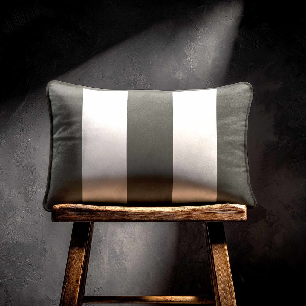 3 Stripes with Piping | Sustainable Velvet Rectangle Cushion - Beluga 50 x 30 cm by Izabela Peters