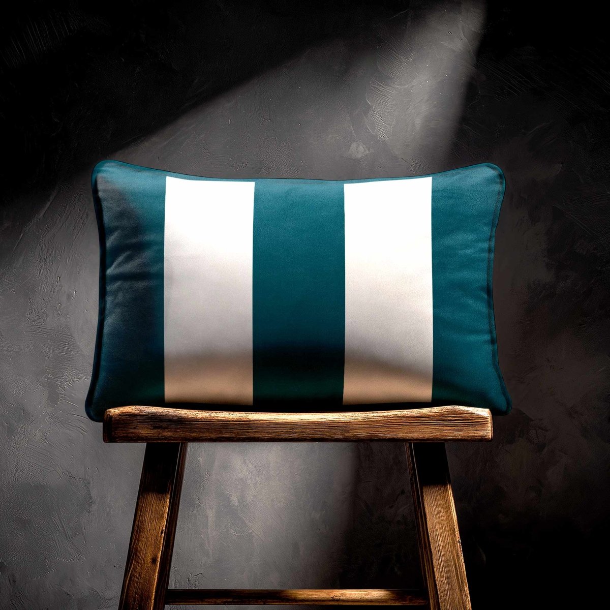 3 Stripes with Piping | Sustainable Velvet Rectangle Cushion - Teal 50 x 30 cm by Izabela Peters