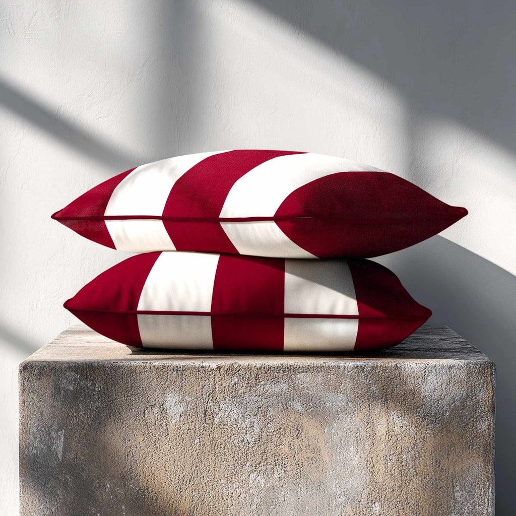 3 Stripes with Piping | Sustainable Velvet Rectangle Cushion - Raspberry Red 50 x 30 cm by Izabela Peters