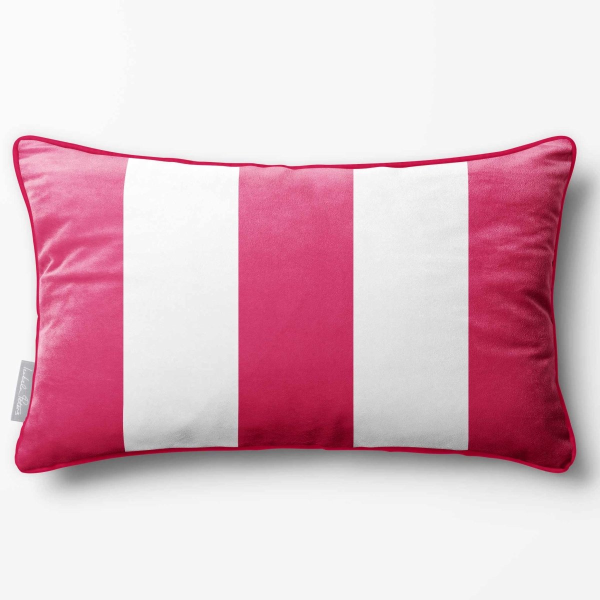 3 Stripes with Piping | Sustainable Velvet Rectangle Cushion - Hot Pink 50 x 30 cm by Izabela Peters
