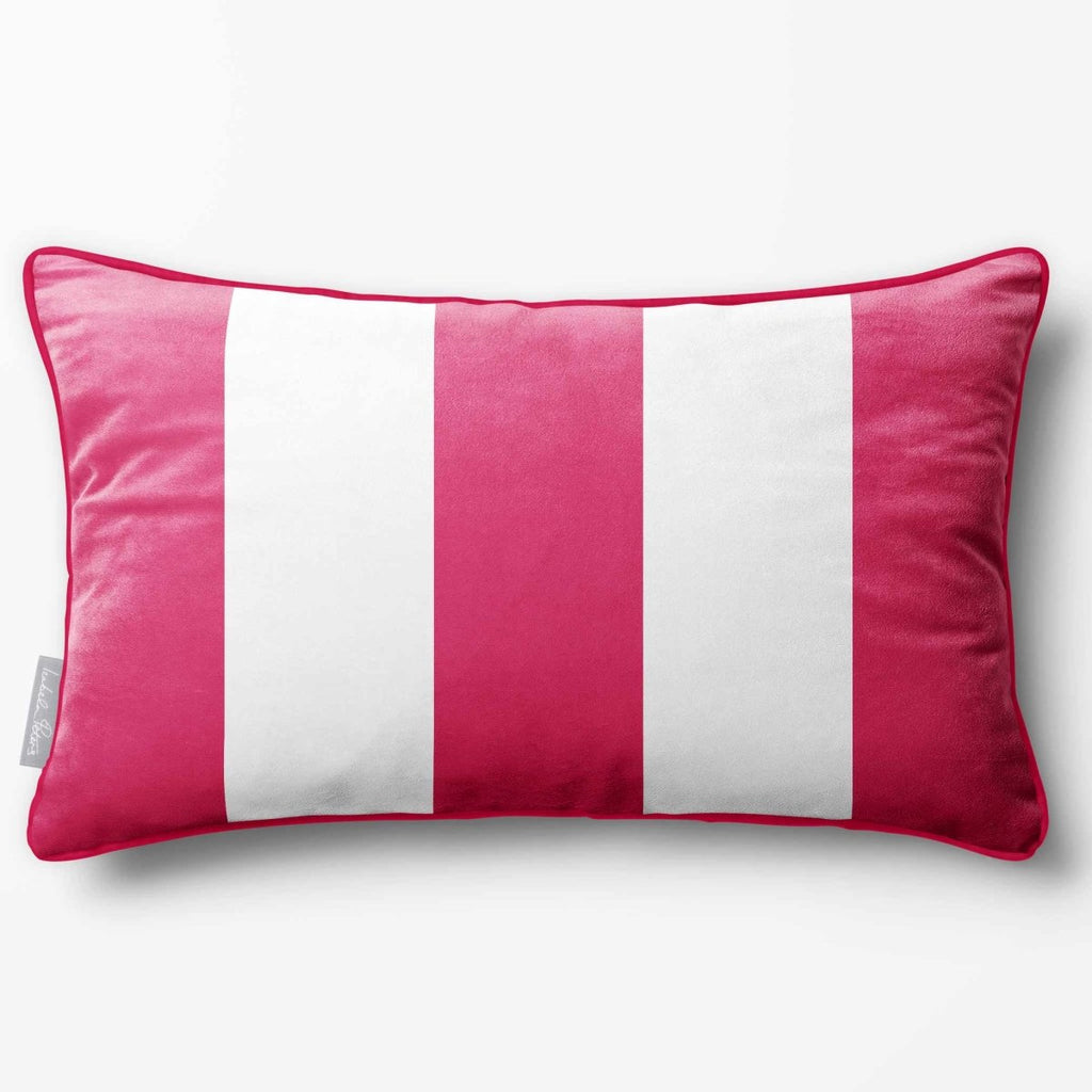 3 Stripes with Piping | Sustainable Velvet Rectangle Cushion - Hot Pink 50 x 30 cm by Izabela Peters