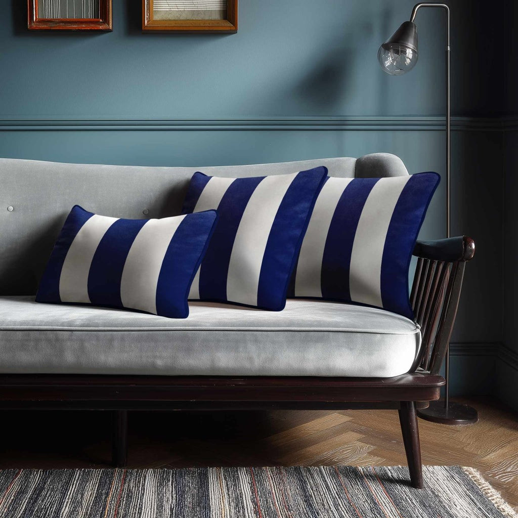 3 Stripes with Piping | Sustainable Velvet Rectangle Cushion - Midnight 50 x 30 cm by Izabela Peters
