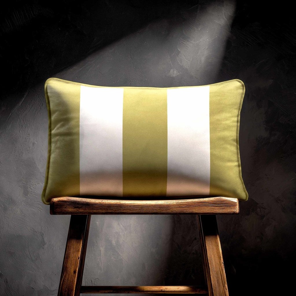 3 Stripes with Piping | Sustainable Velvet Rectangle Cushion - Golden Lime 50 x 30 cm by Izabela Peters