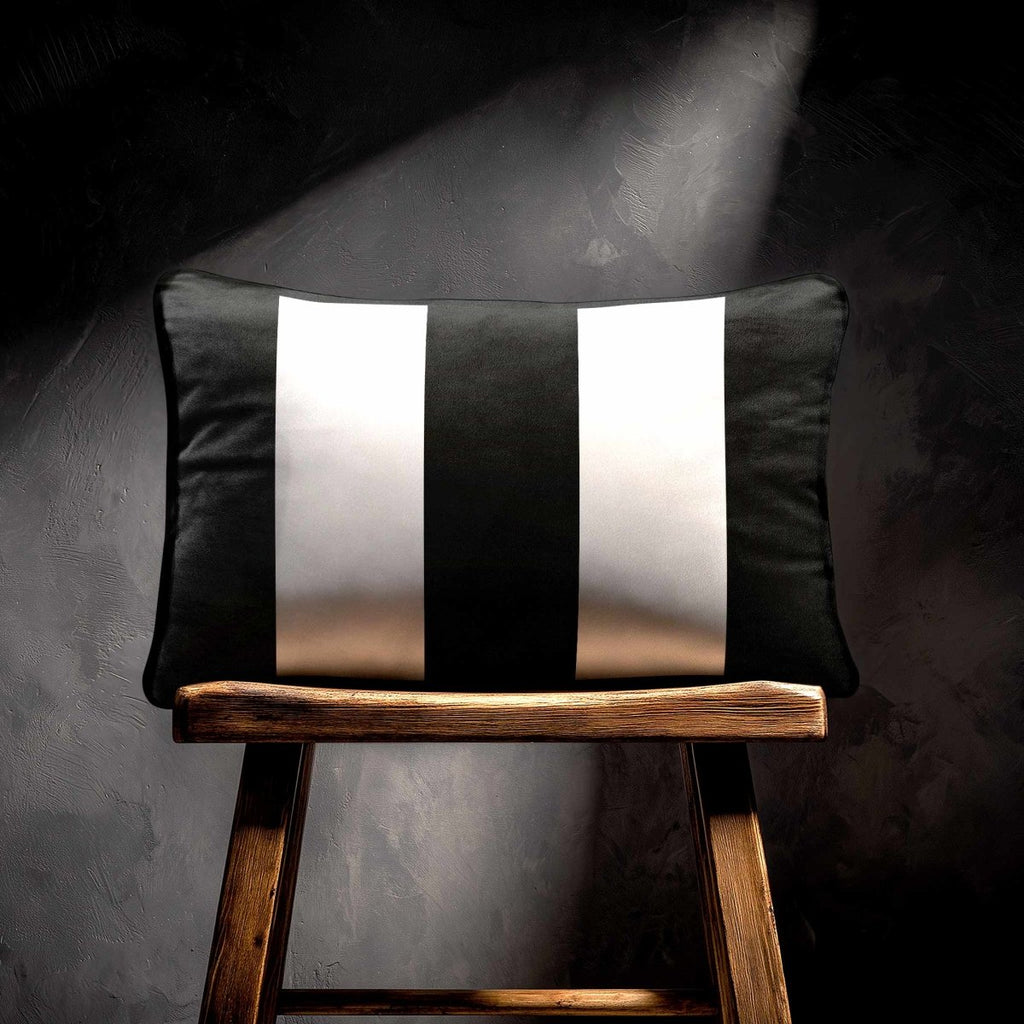 3 Stripes with Piping | Sustainable Velvet Rectangle Cushion - Charcoal 50 x 30 cm by Izabela Peters