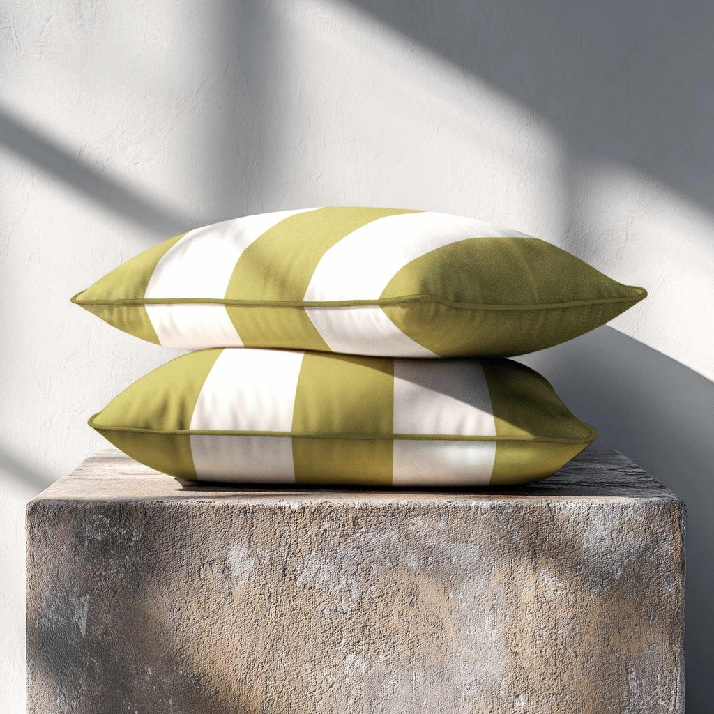 3 Stripes with Piping | Sustainable Velvet Rectangle Cushion - Golden Lime 50 x 30 cm by Izabela Peters