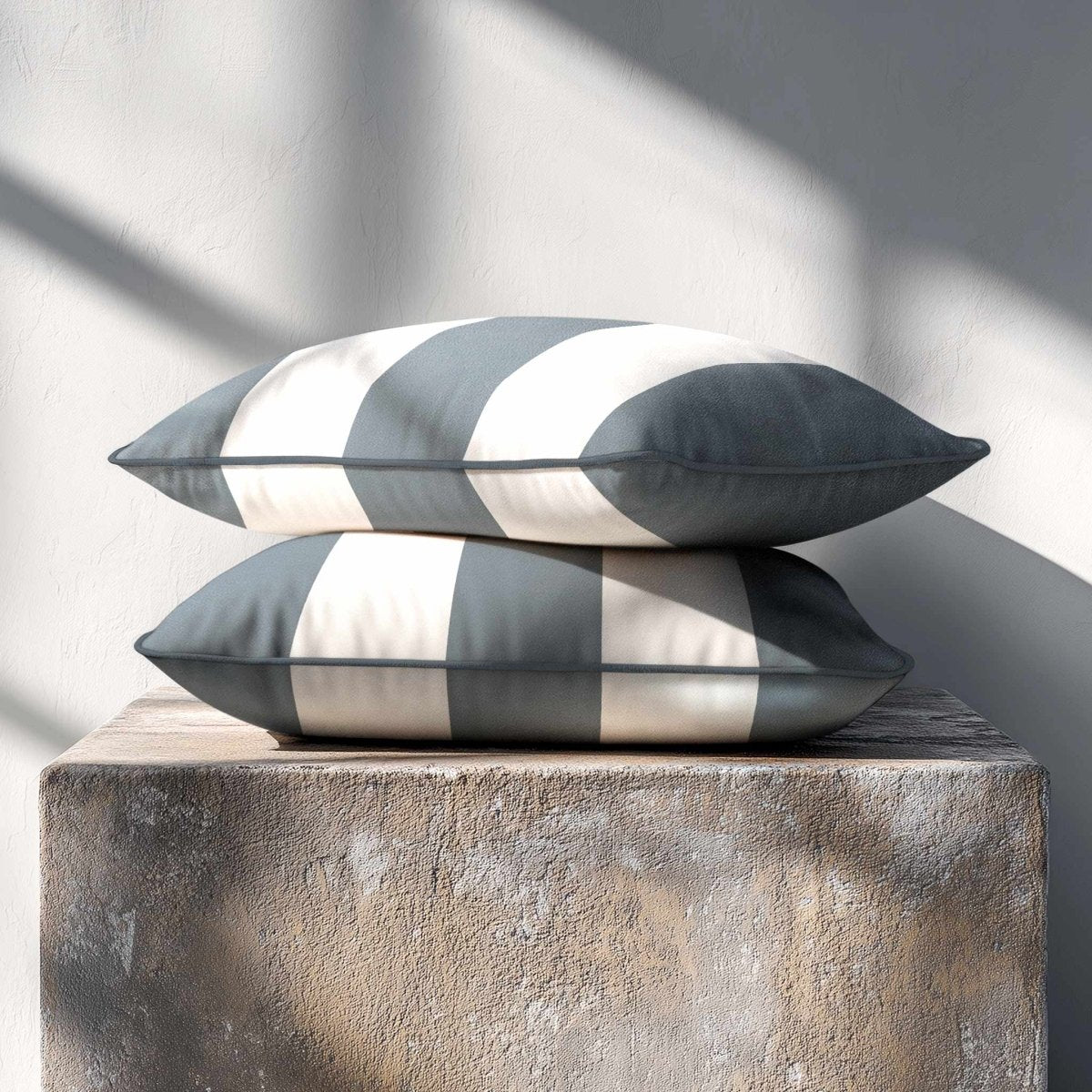 3 Stripes with Piping | Sustainable Velvet Rectangle Cushion - French Grey 50 x 30 cm by Izabela Peters