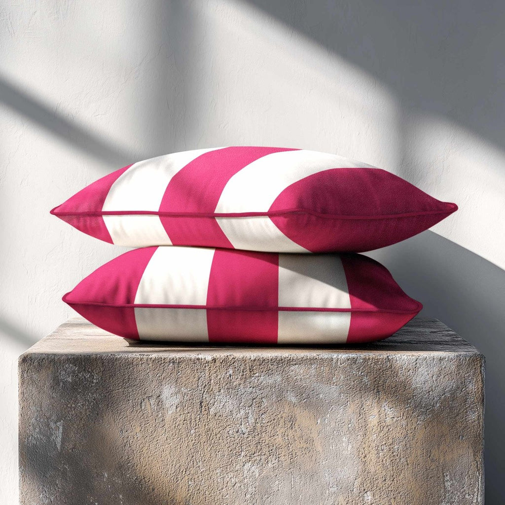 3 Stripes with Piping | Sustainable Velvet Rectangle Cushion - Hot Pink 50 x 30 cm by Izabela Peters