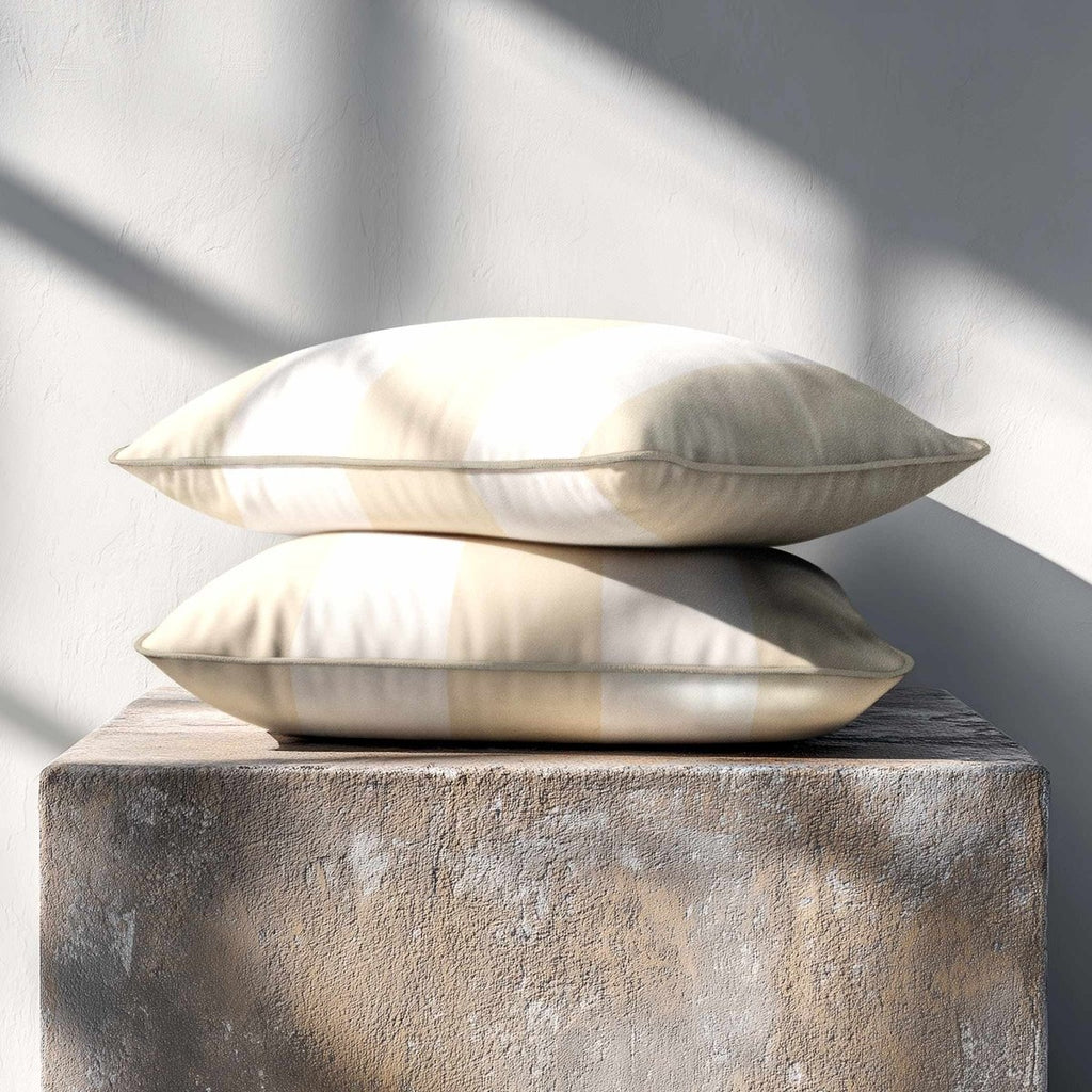 3 Stripes with Piping | Sustainable Velvet Rectangle Cushion - Ivory Cream 50 x 30 cm by Izabela Peters