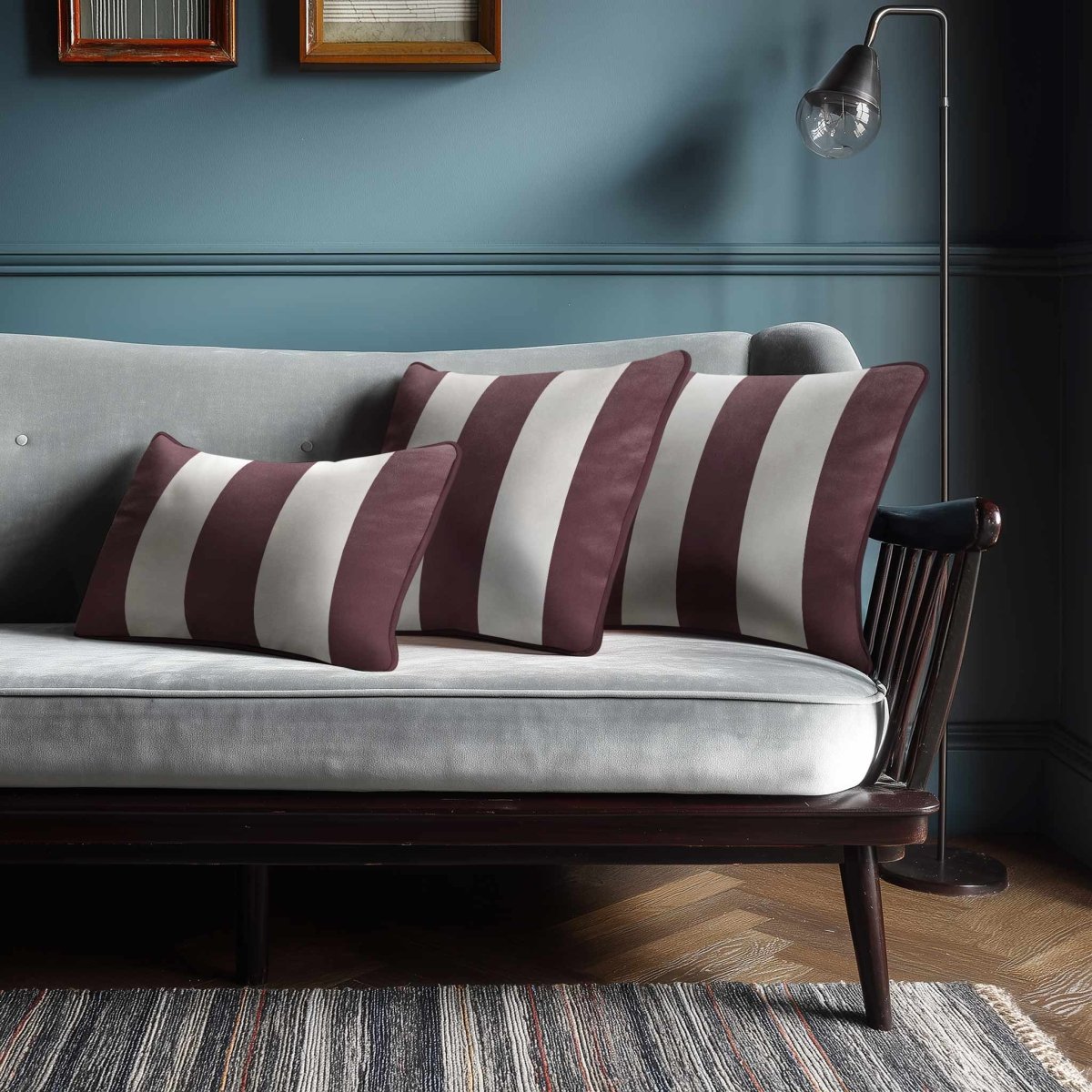 3 Stripes with Piping | Sustainable Velvet Rectangle Cushion - Italian Grape 50 x 30 cm by Izabela Peters