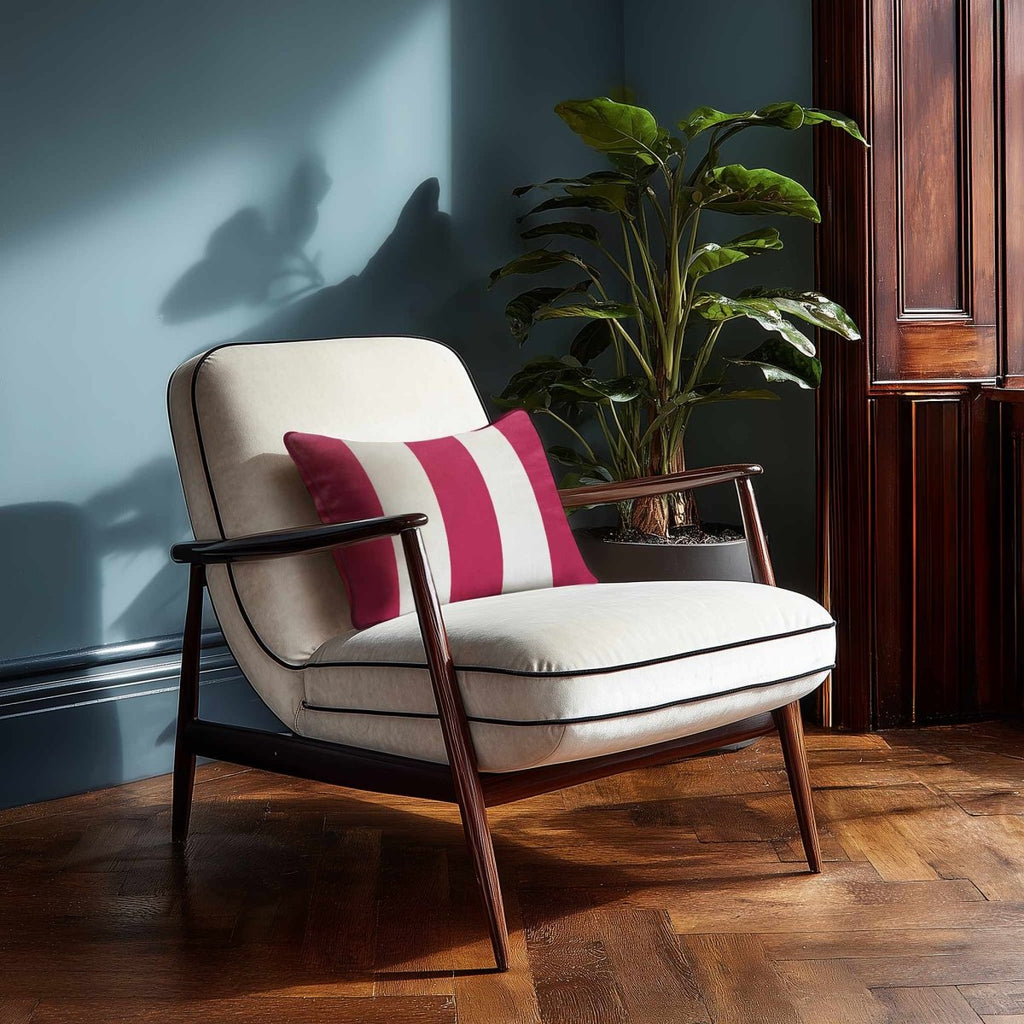 3 Stripes with Piping | Sustainable Velvet Rectangle Cushion - Hot Pink 50 x 30 cm by Izabela Peters
