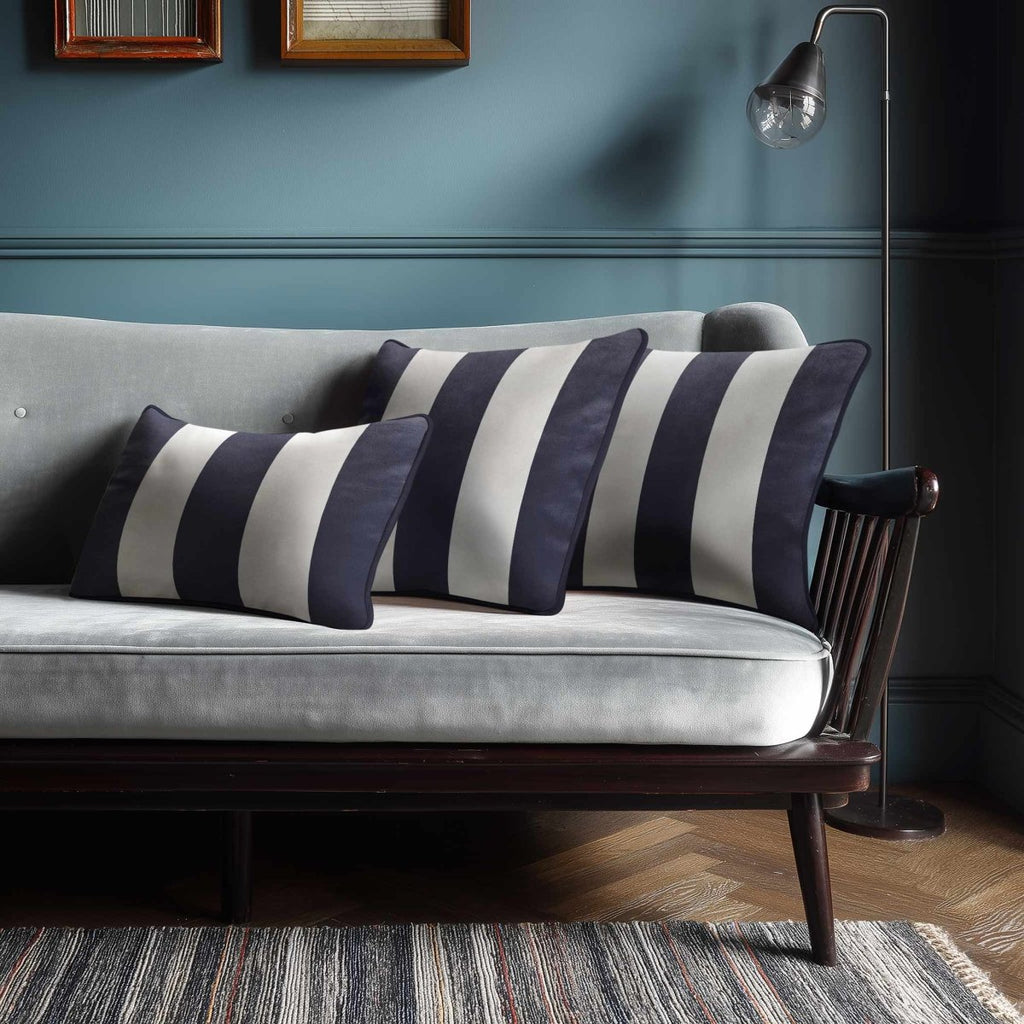 3 Stripes with Piping | Sustainable Velvet Rectangle Cushion - Graphite 50 x 30 cm by Izabela Peters