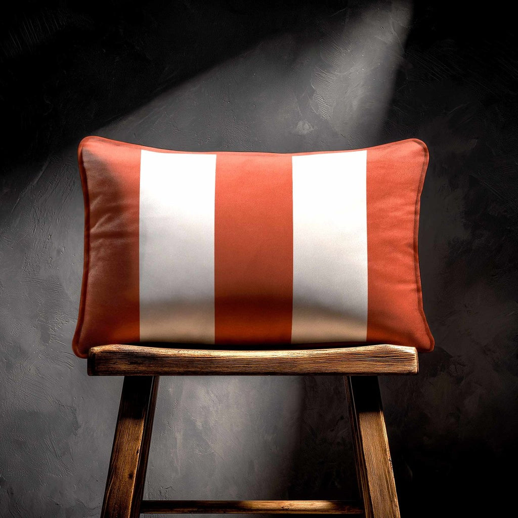 3 Stripes with Piping | Sustainable Velvet Rectangle Cushion - Burnt Ochre 50 x 30 cm by Izabela Peters
