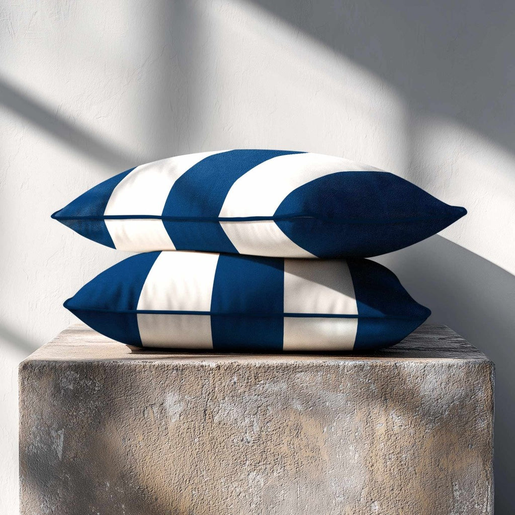 3 Stripes with Piping | Sustainable Velvet Rectangle Cushion - Estate Blue 50 x 30 cm by Izabela Peters