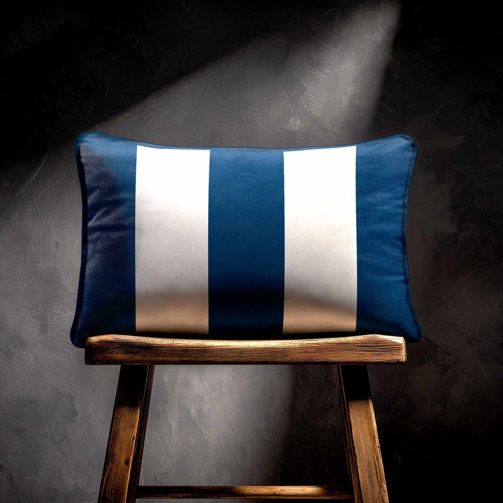 3 Stripes with Piping | Sustainable Velvet Rectangle Cushion - Estate Blue 50 x 30 cm by Izabela Peters