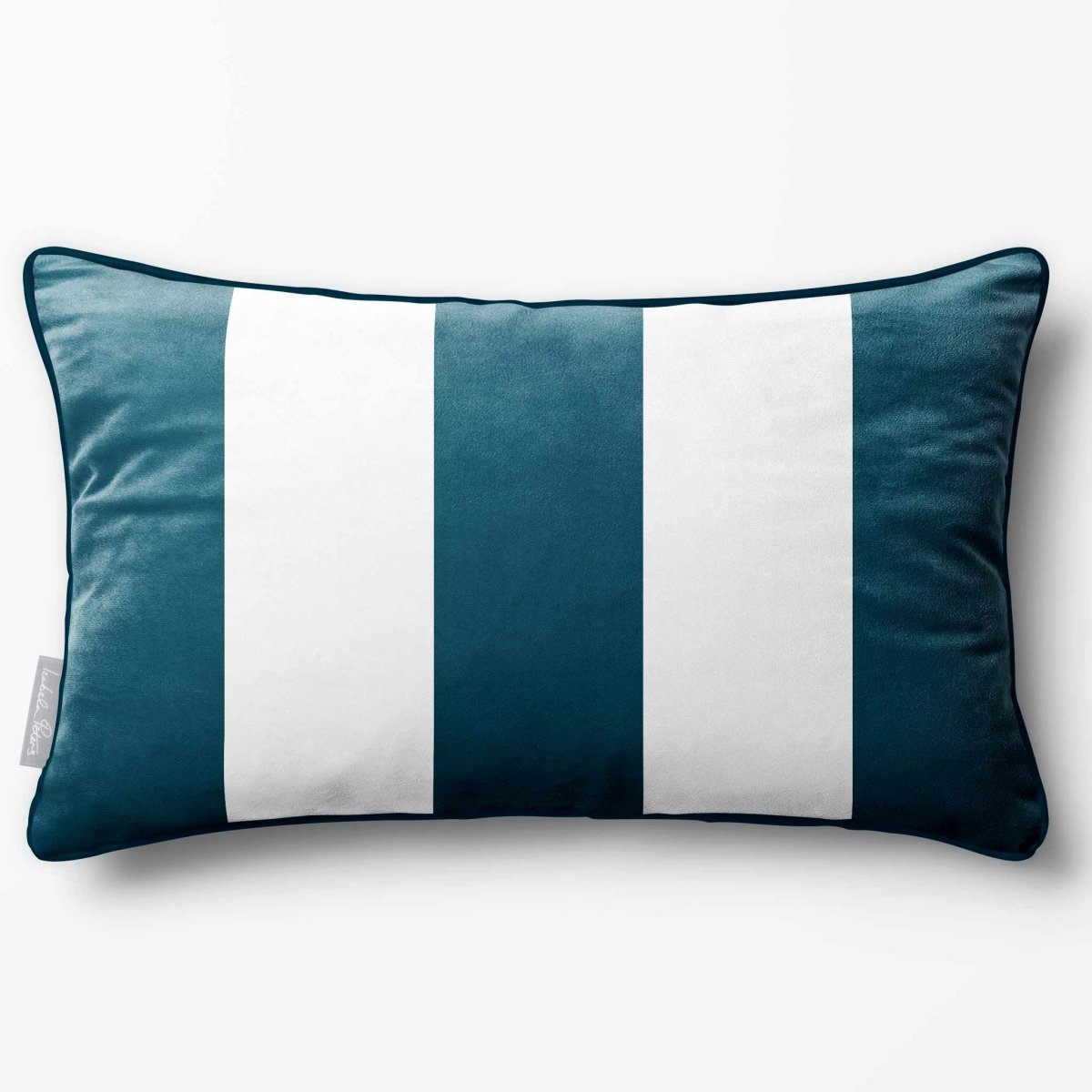 3 Stripes with Piping | Sustainable Velvet Rectangle Cushion - Teal 50 x 30 cm by Izabela Peters
