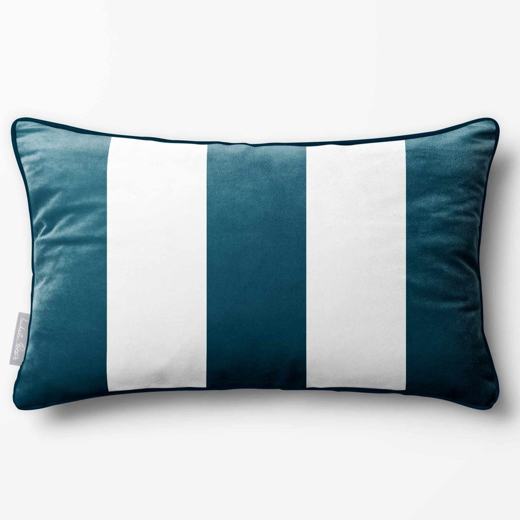 3 Stripes with Piping | Sustainable Velvet Rectangle Cushion - Teal 50 x 30 cm by Izabela Peters