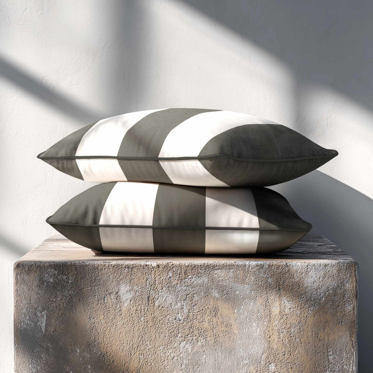 3 Stripes with Piping | Sustainable Velvet Rectangle Cushion - Beluga 50 x 30 cm by Izabela Peters