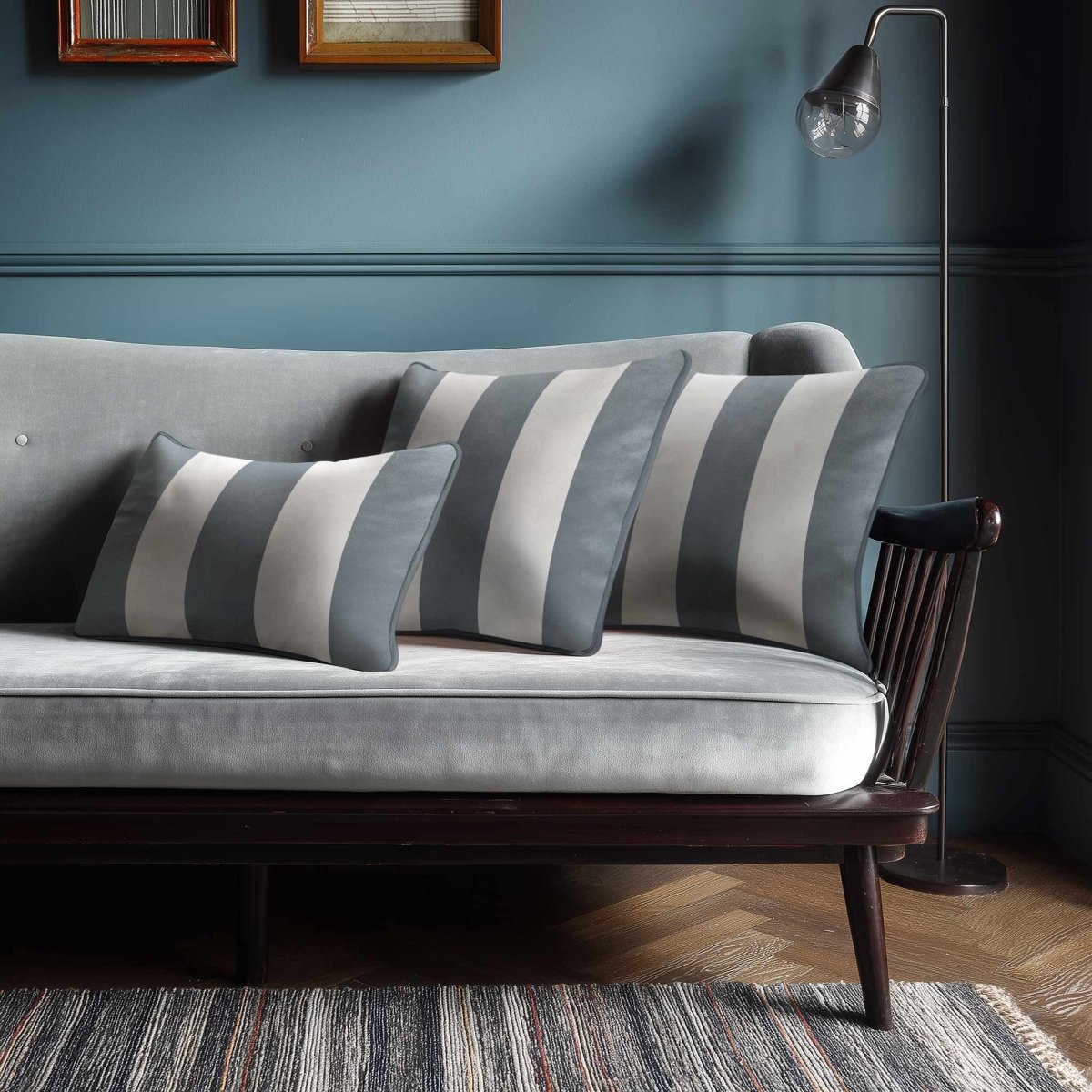 3 Stripes with Piping | Sustainable Velvet Rectangle Cushion - French Grey 50 x 30 cm by Izabela Peters