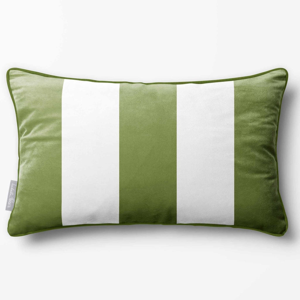 3 Stripes with Piping | Sustainable Velvet Rectangle Cushion - Sage 50 x 30 cm by Izabela Peters