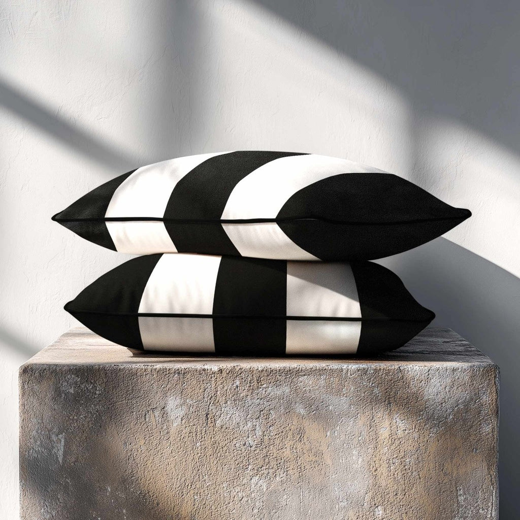 3 Stripes with Piping | Sustainable Velvet Rectangle Cushion - Charcoal 50 x 30 cm by Izabela Peters