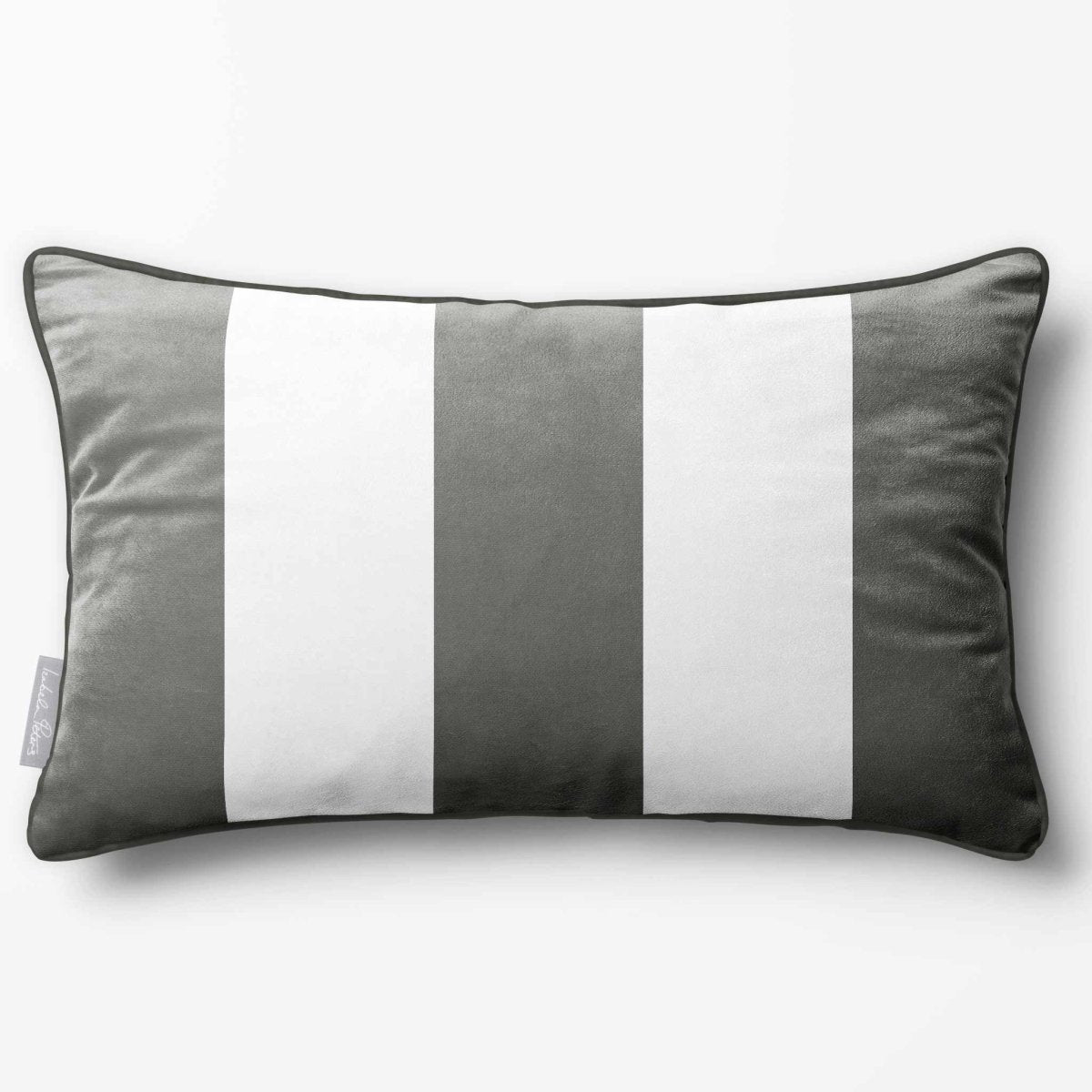3 Stripes with Piping | Sustainable Velvet Rectangle Cushion - Beluga 50 x 30 cm by Izabela Peters