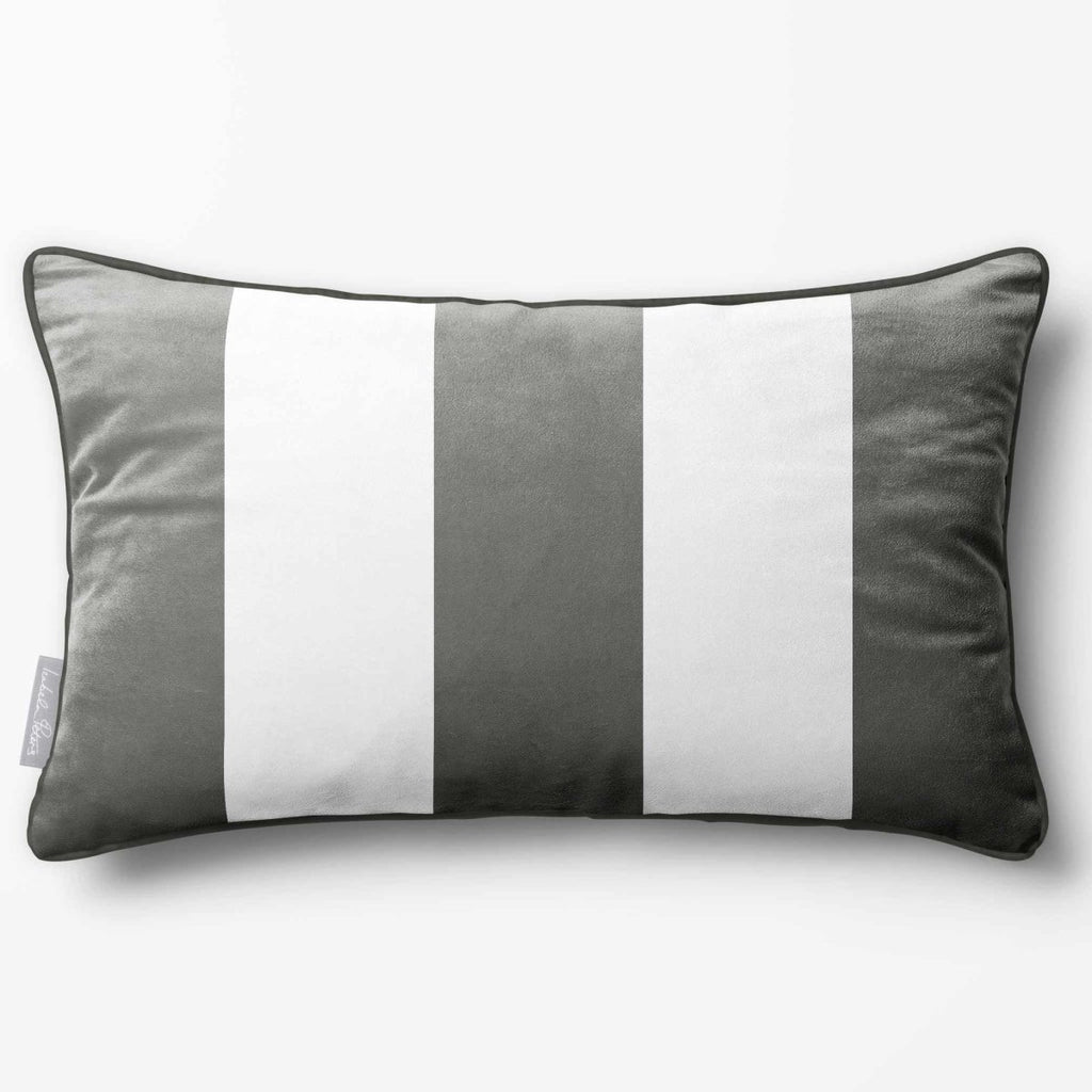 3 Stripes with Piping | Sustainable Velvet Rectangle Cushion - Beluga 50 x 30 cm by Izabela Peters