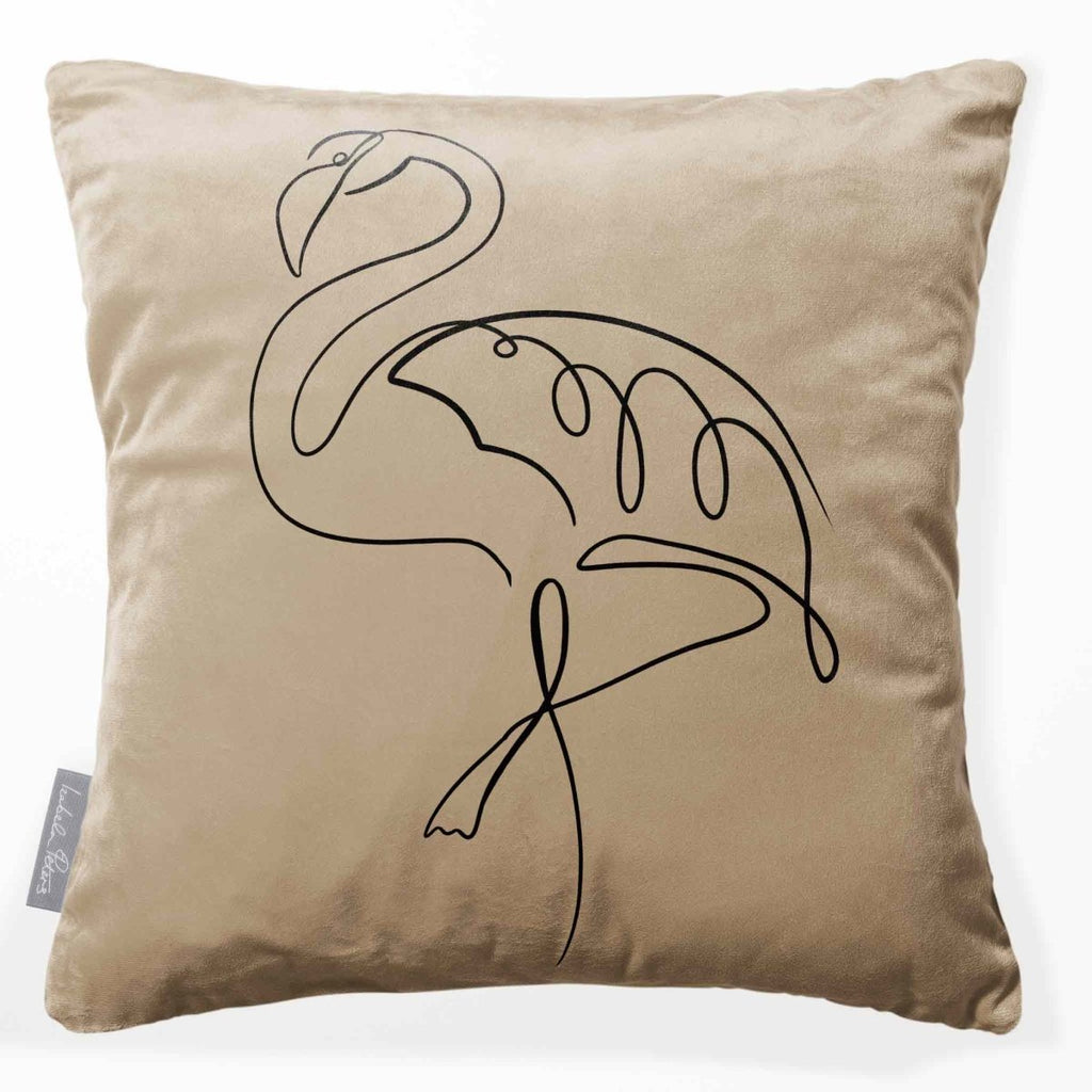 Abstract Flamingo | Sustainable Velvet Cushion - Taupe 40 x 40 cm Standard by Izabela Peters